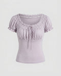 Women's Lace T-Shirt with Elegant Ruffle and Decorative Hem