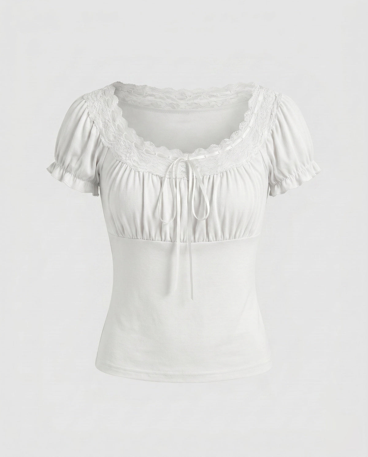 Women's Lace T-Shirt with Elegant Ruffle and Decorative Hem
