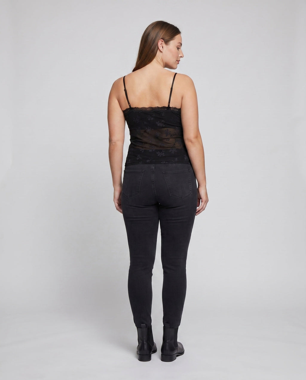 Women's Lace Camisole Top with Elegant Floral Design - Back View