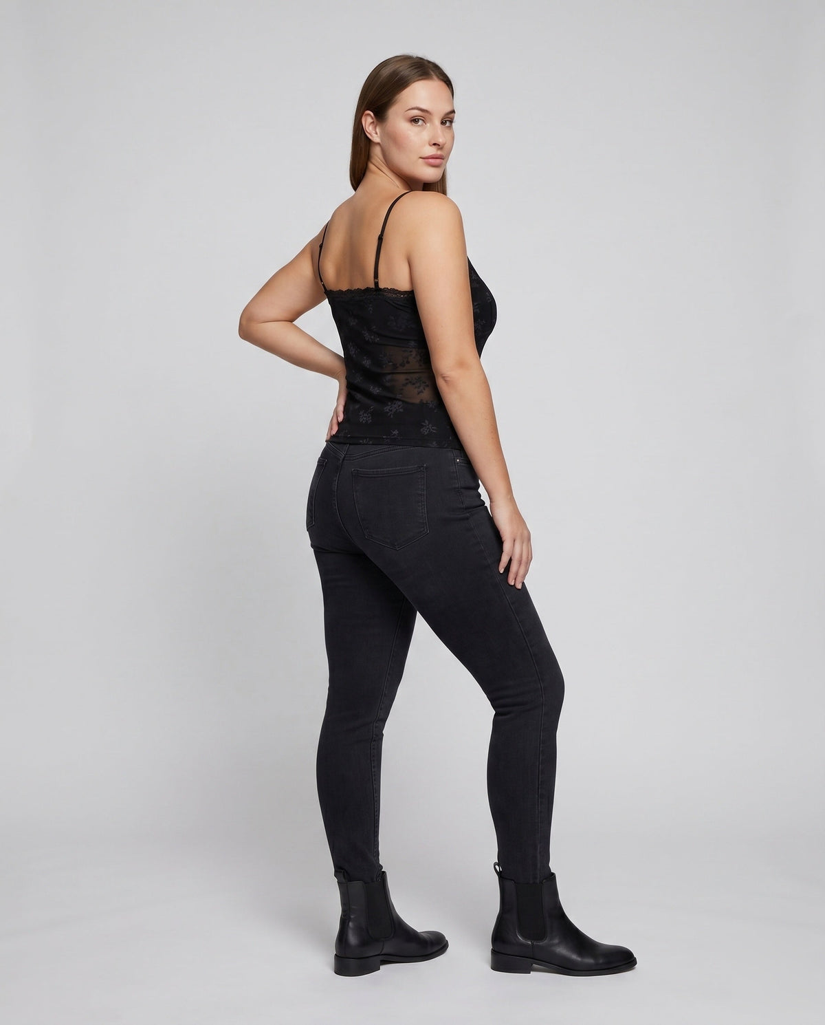 Women's Lace Camisole Top with Elegant Floral Design - Front View