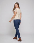 Women's Lace Blouse with Ruffle Details and Elegant V-Neck - Back View