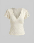 Women's Lace Blouse with Ruffle Details and Elegant V-Neck