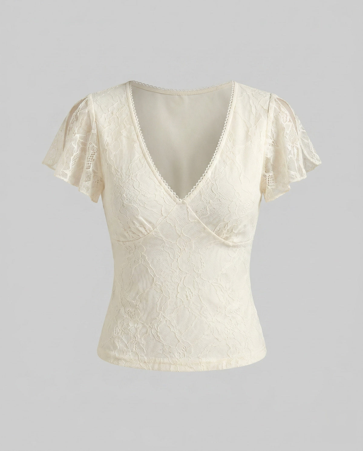 Women's Lace Blouse with Ruffle Details and Elegant V-Neck