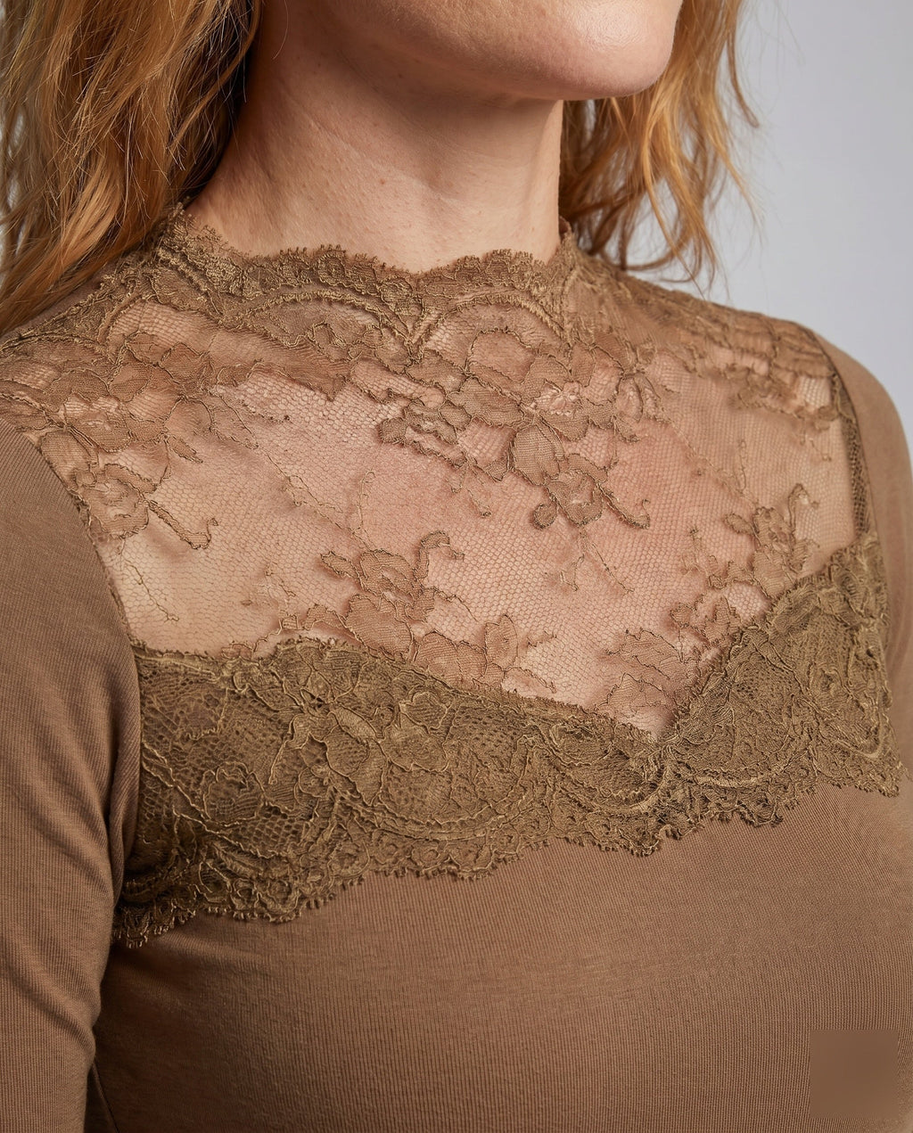 Women's Lace Top with Elegant Long Sleeve Design - Close-Up Detail