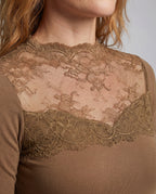 Women's Lace Top with Elegant Long Sleeve Design - Close-Up Detail
