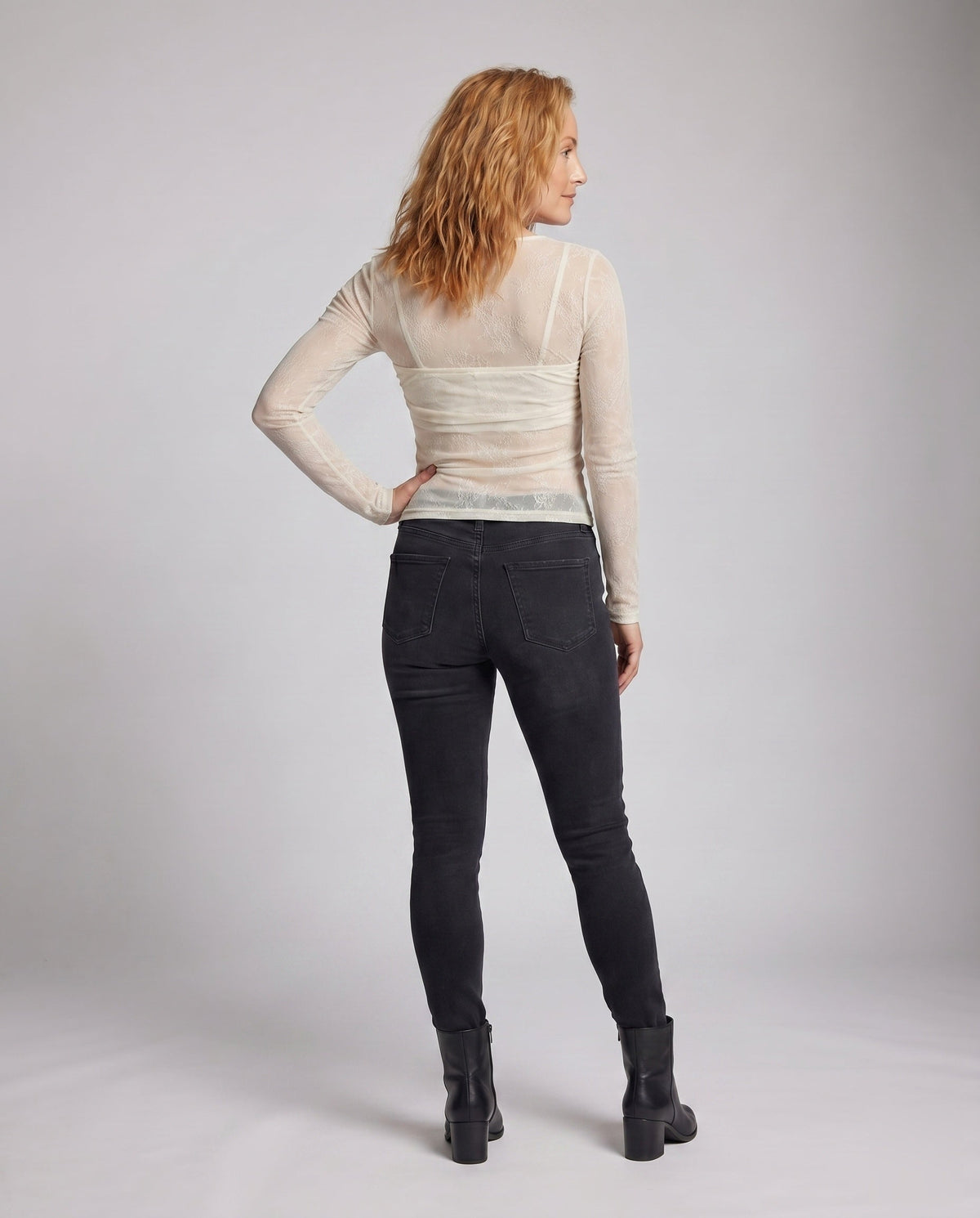 Women's Lace Top with Creative Draping Design - Back View