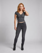 Women's Lace Top with Romantic Ruffle Details and Deep V-Neck - Front View