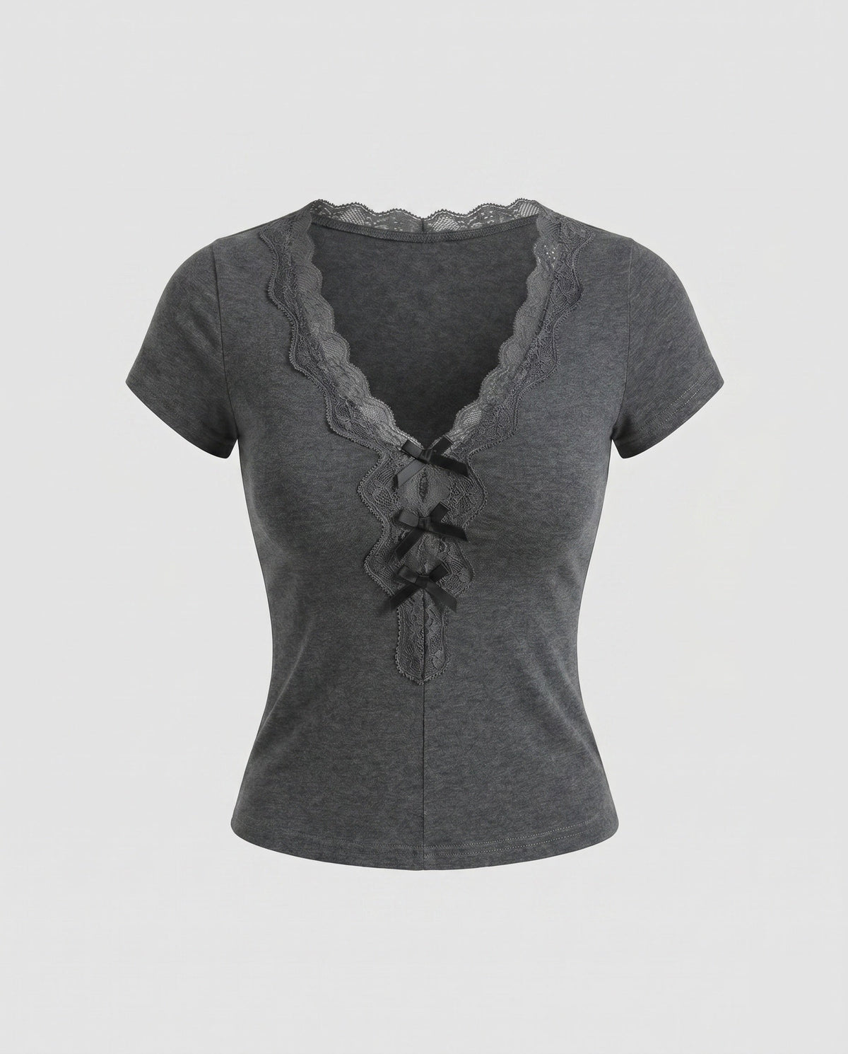 Women's Lace Top with Romantic Ruffle Details and Deep V-Neck