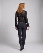 Women's Lace Top with Ruffle Details and Elegant V-Neck - Back View