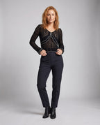Women's Lace Top with Ruffle Details and Elegant V-Neck - Front View