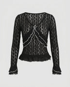Women's Lace Top with Ruffle Details and Elegant V-Neck