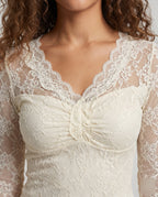 Women's Lace Top with Deep V-Neck and Elegant Ruffle Details - Close-Up Detail