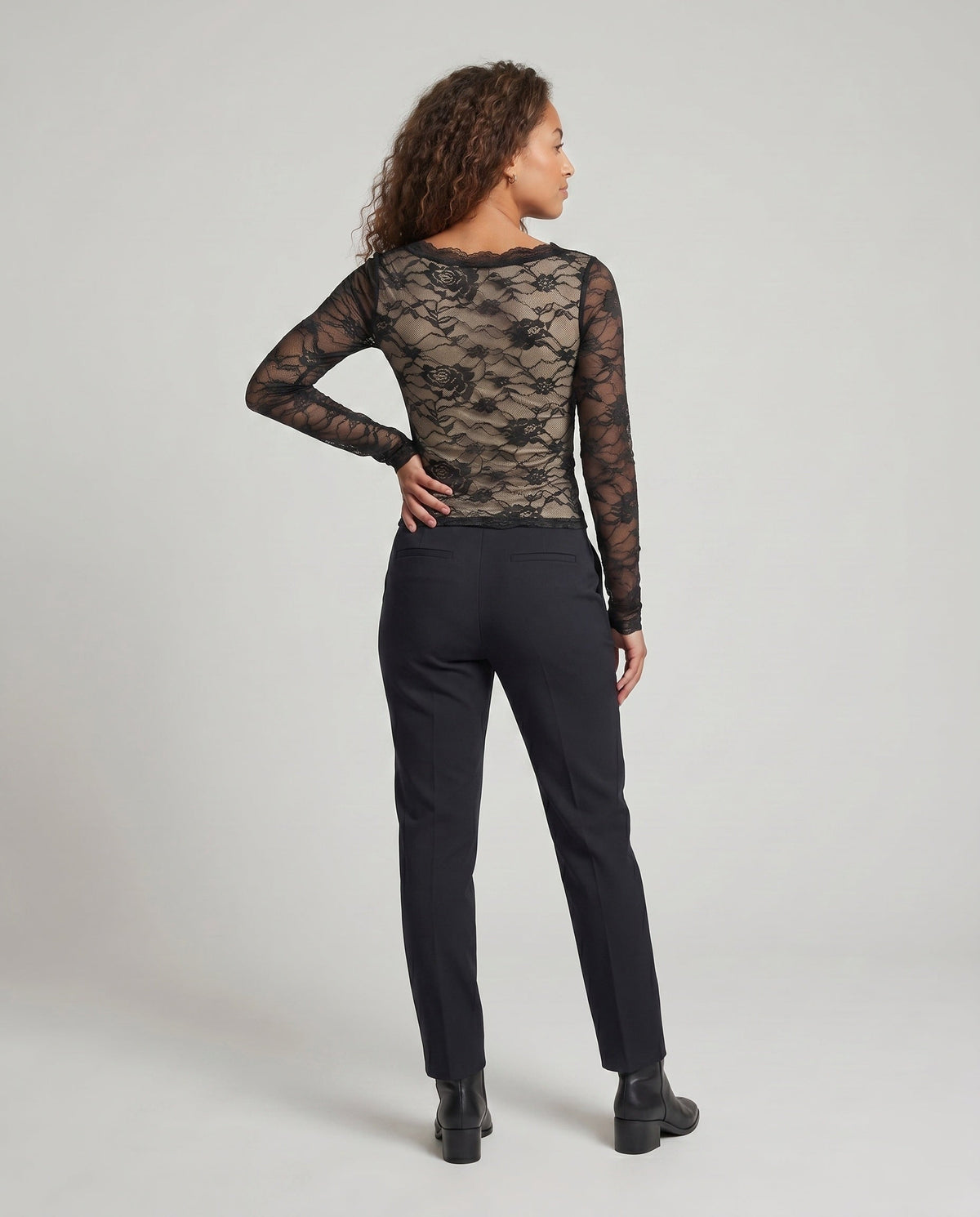 Women's Lace Top with Deep V-Neckline and Lacing Detail - Back View