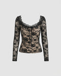 Women's Lace Top with Deep V-Neckline and Lacing Detail