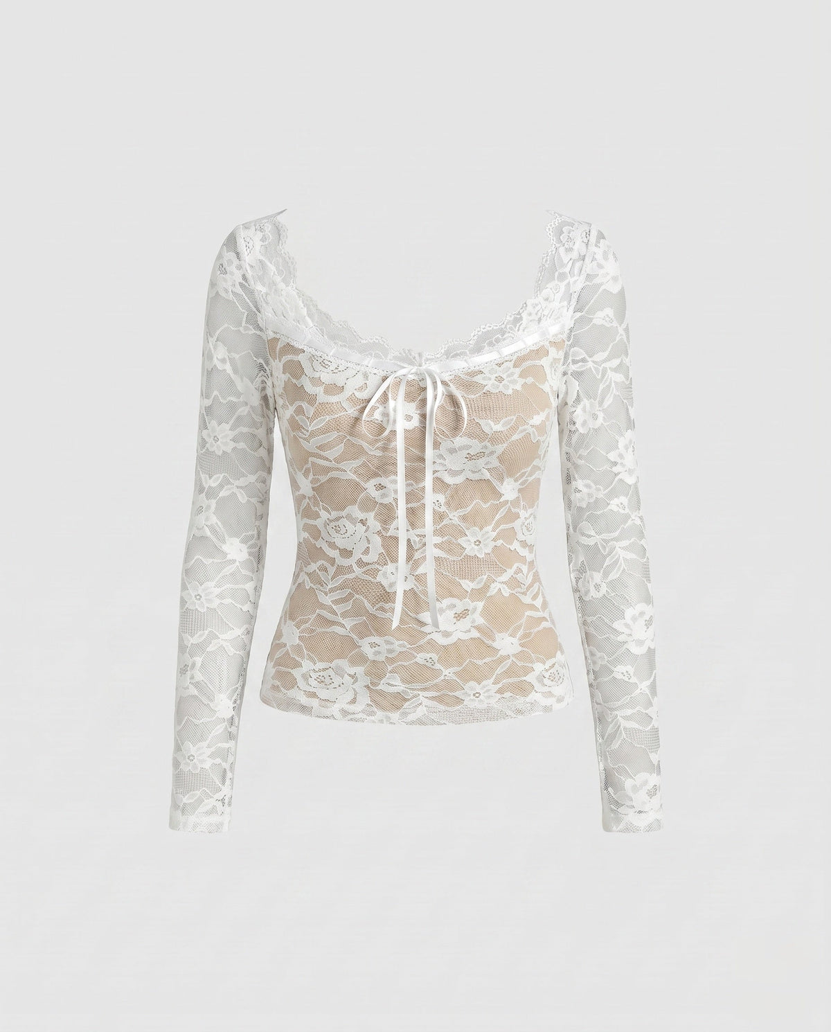 Women's Lace Top with Deep V-Neckline and Lacing Detail