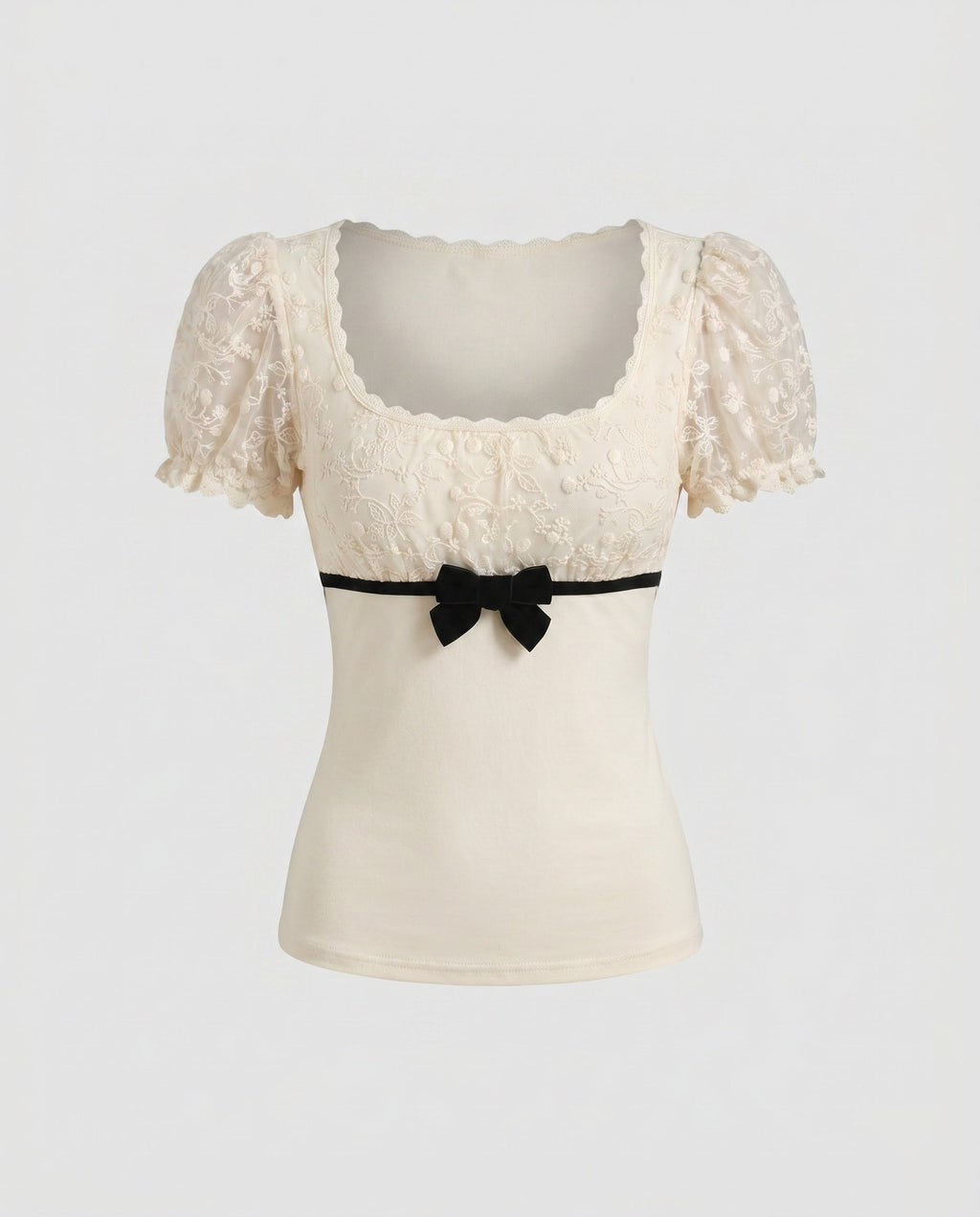Women's Lace Top with Voluminous Ruffle Edges and an Elegant Waistband