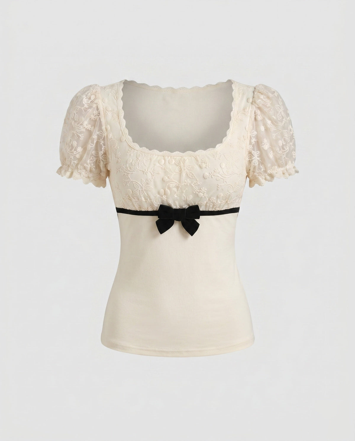 Women's Lace Top with Voluminous Ruffle Edges and an Elegant Waistband
