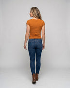 Women's Knit Top with Nostalgic Lace Insert and Adjustable Drawstring - Back View