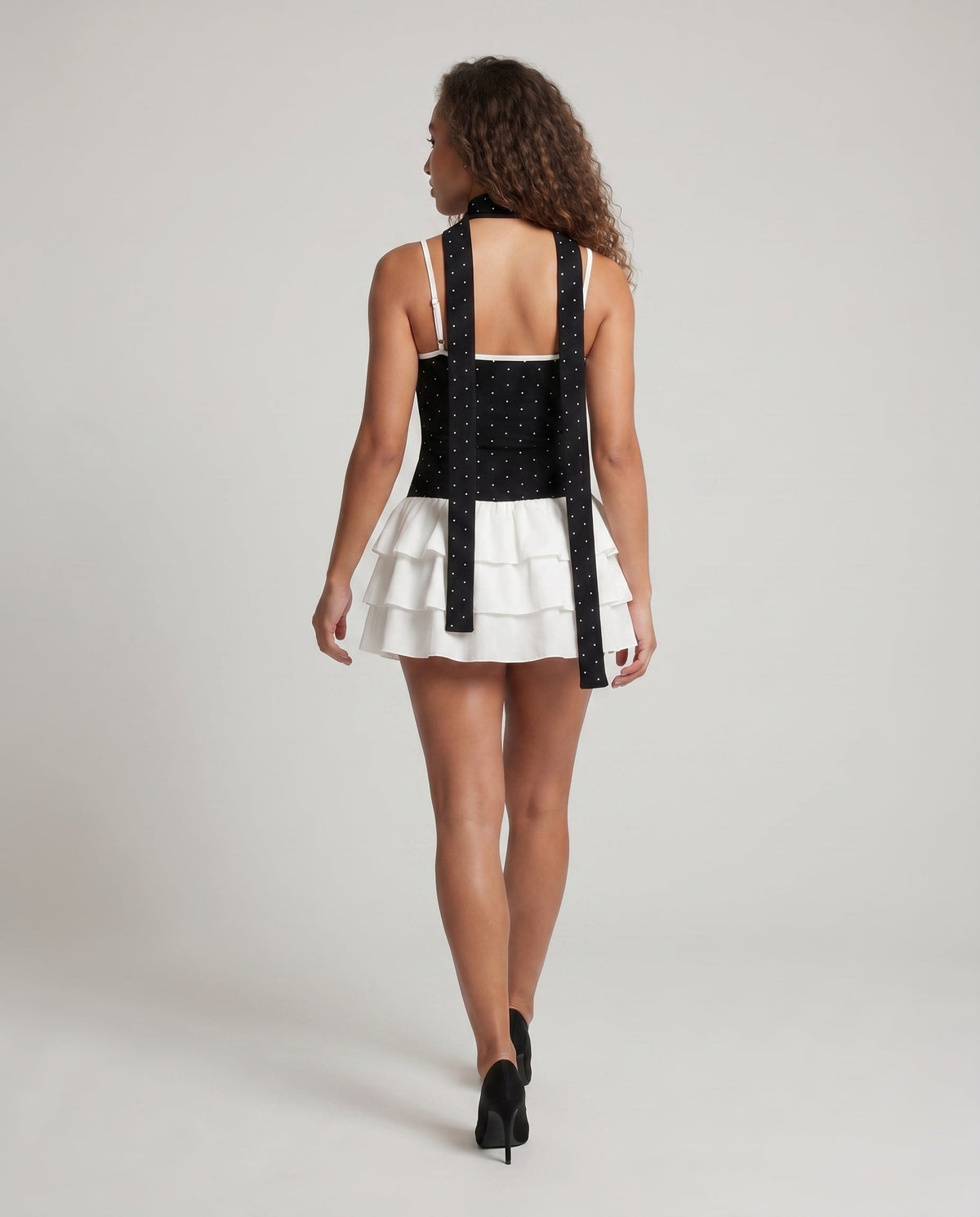 Women's Playful Top with Flowing Skirt Part and Tie - Back View