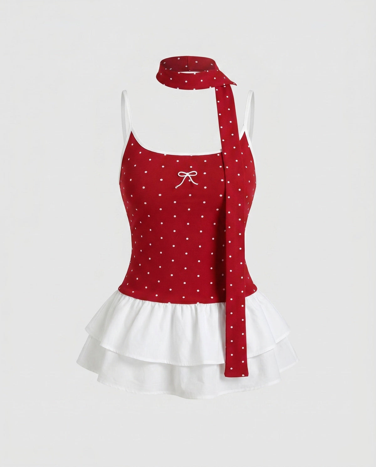 Women's Playful Top with Flowing Skirt Part and Tie