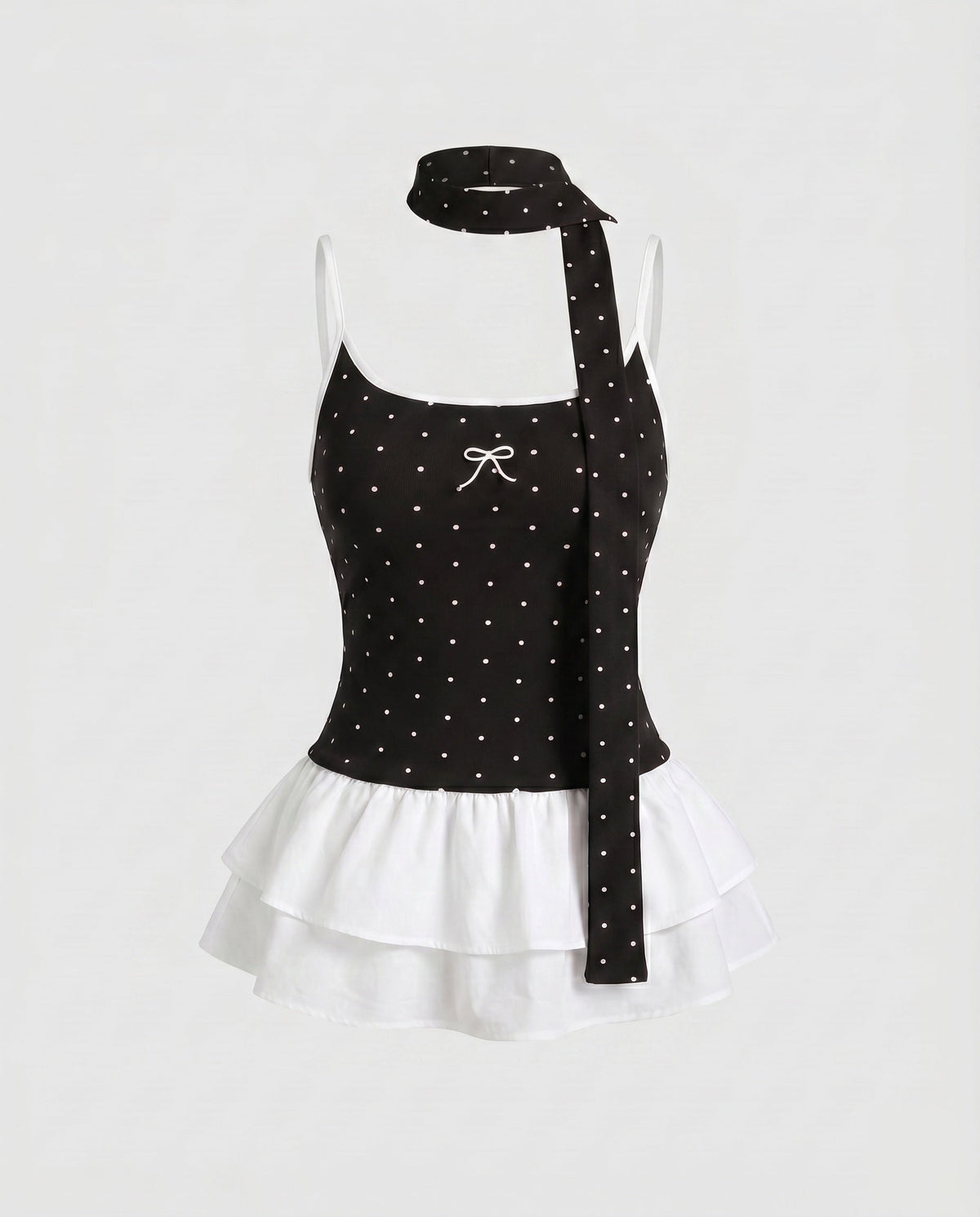 Women's Playful Top with Flowing Skirt Part and Tie