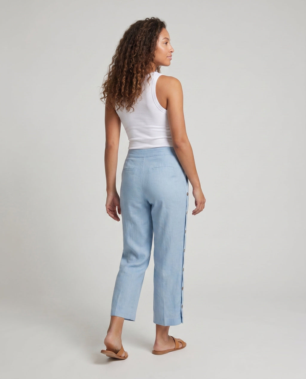 Women's Comfortable Summer Pants with Side Button Details - Back View