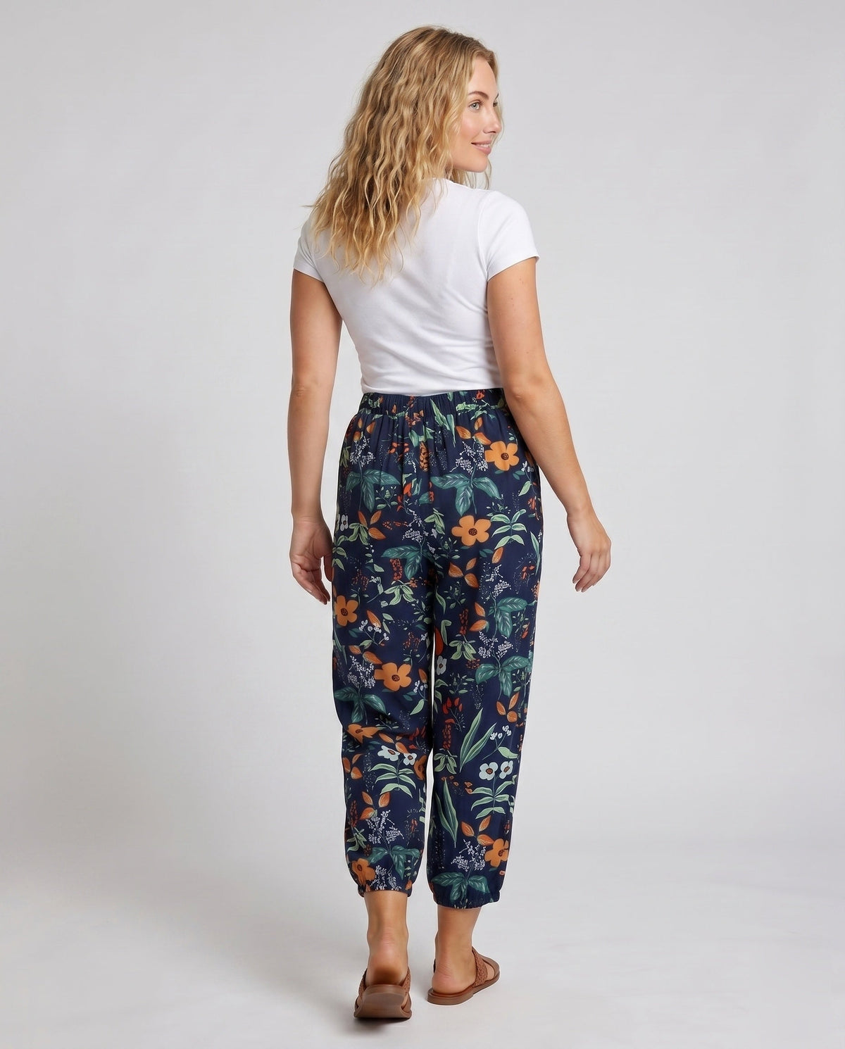 Women's Casual and Comfortable Hippie Pants with Floral Print - Back View