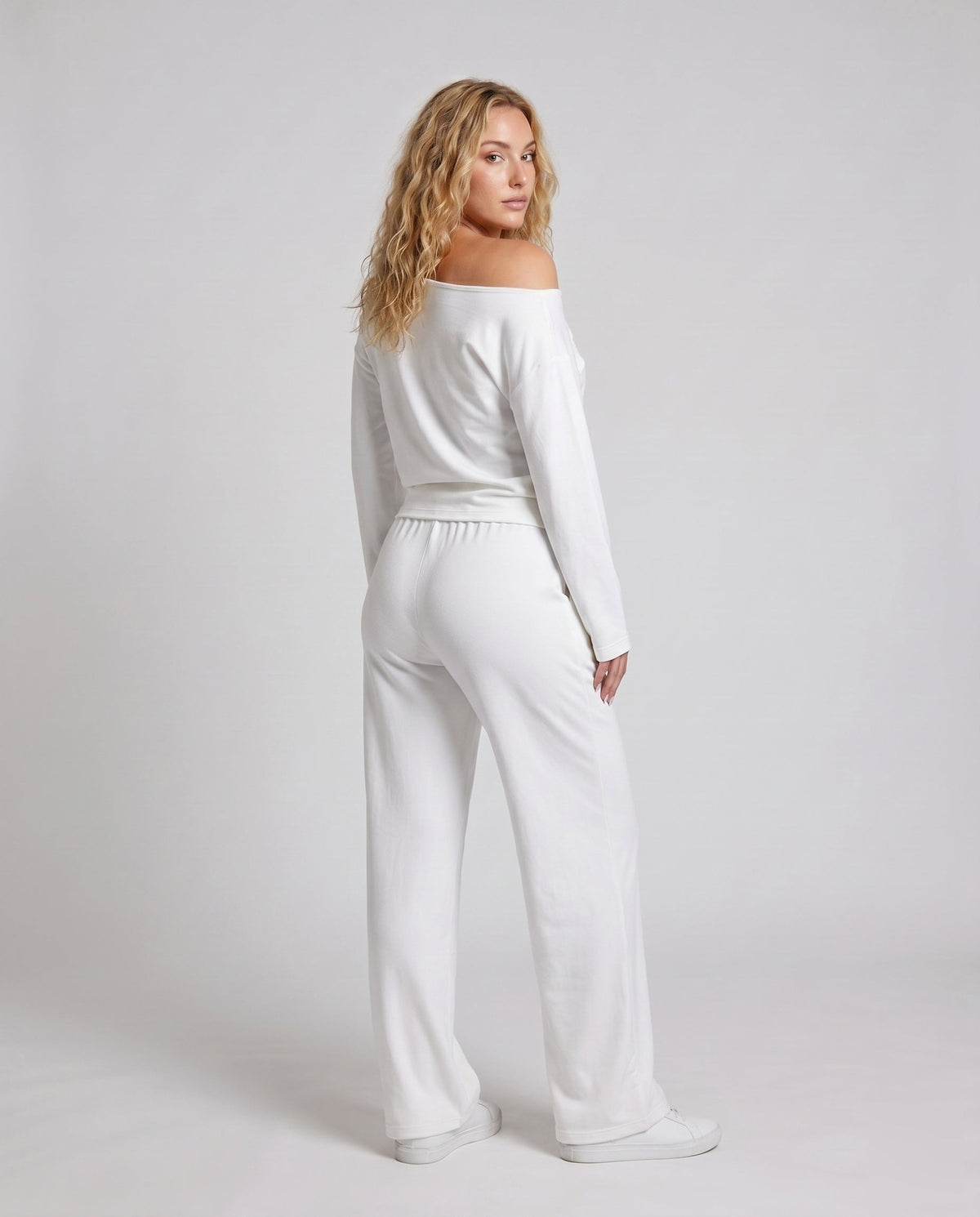 Women's Casual Lounge Set with Loose Fit and Drawstring - Back View