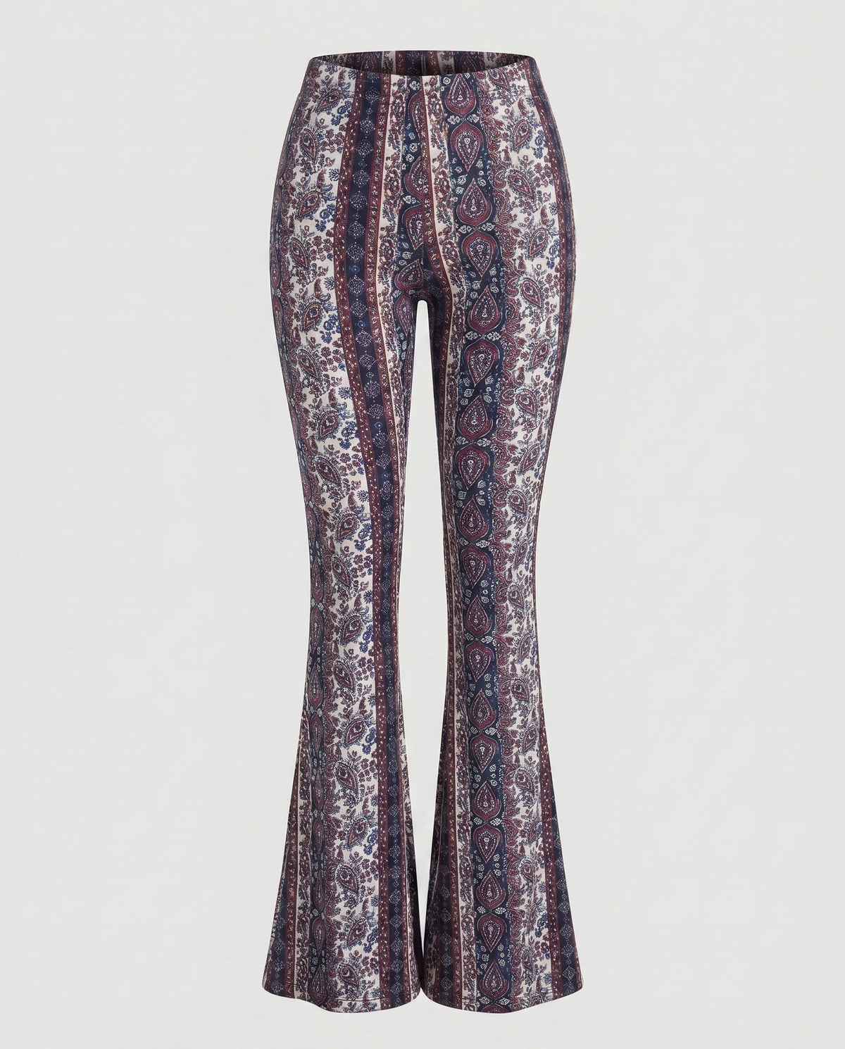 Women's Flare Pants with Ornate Patterns and High Waistband