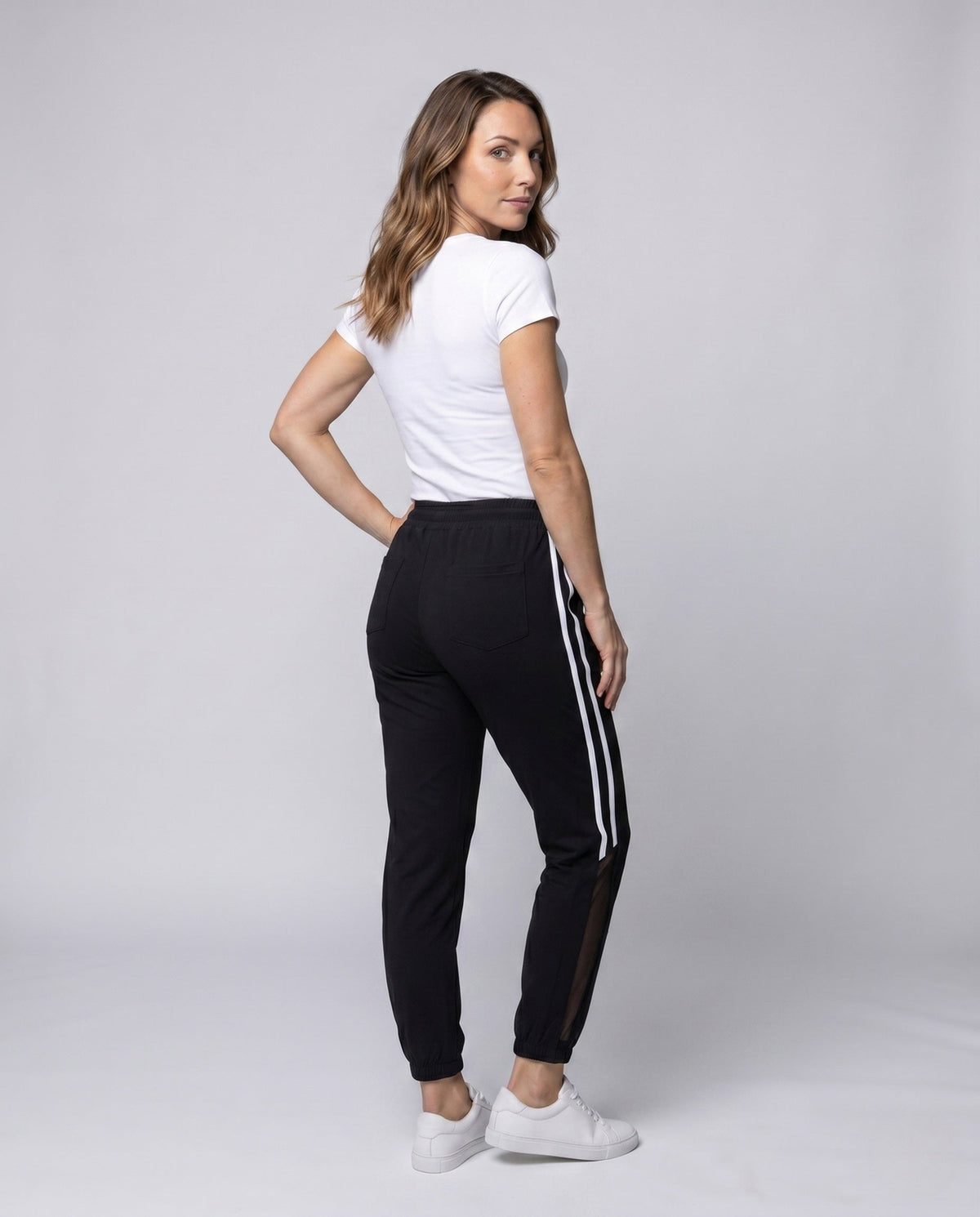 Women's Sporty Leisure Pants with Mesh Panels - Back View