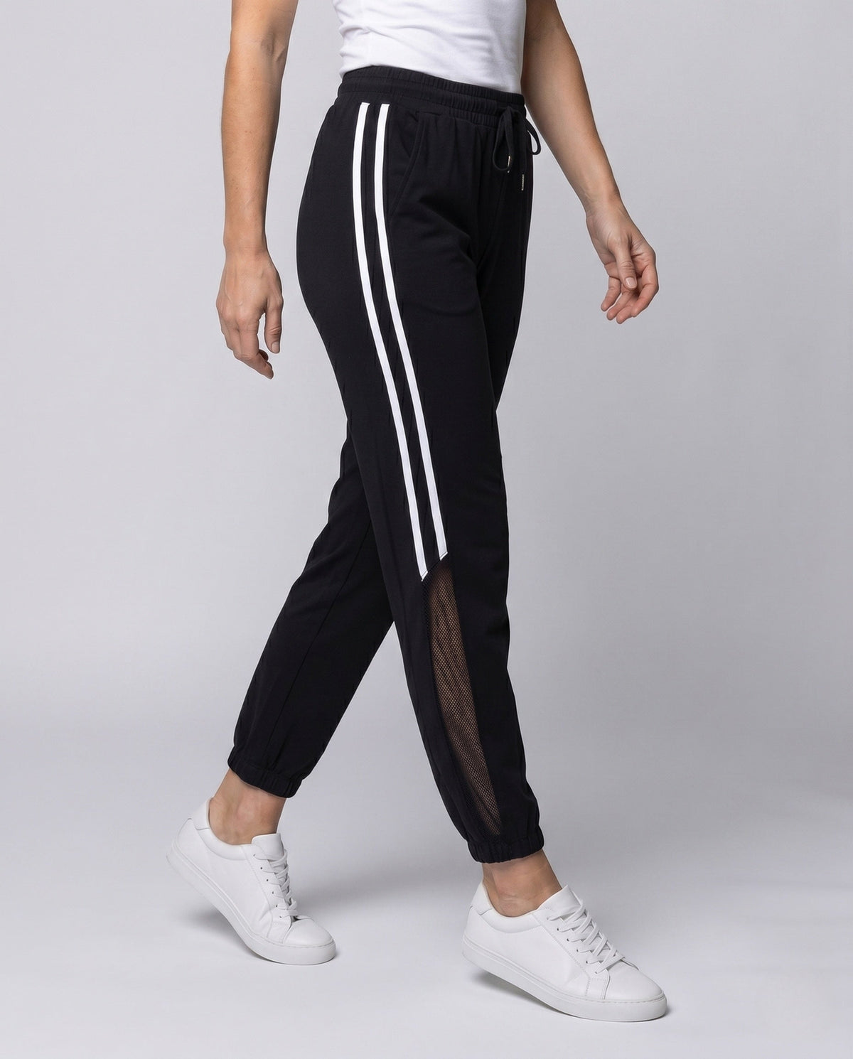 Women's Sporty Leisure Pants with Mesh Panels - Lower Body View