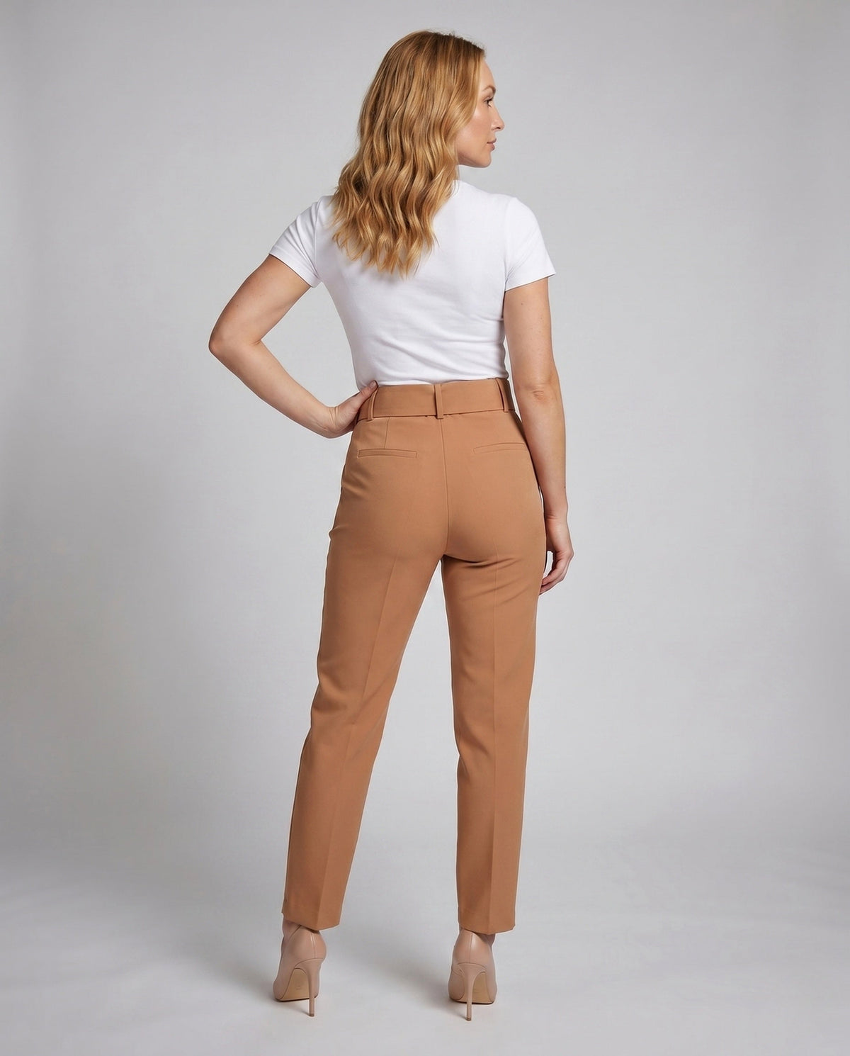 Women's Elegant High-Waisted Pants with Wide Waistband - Back View