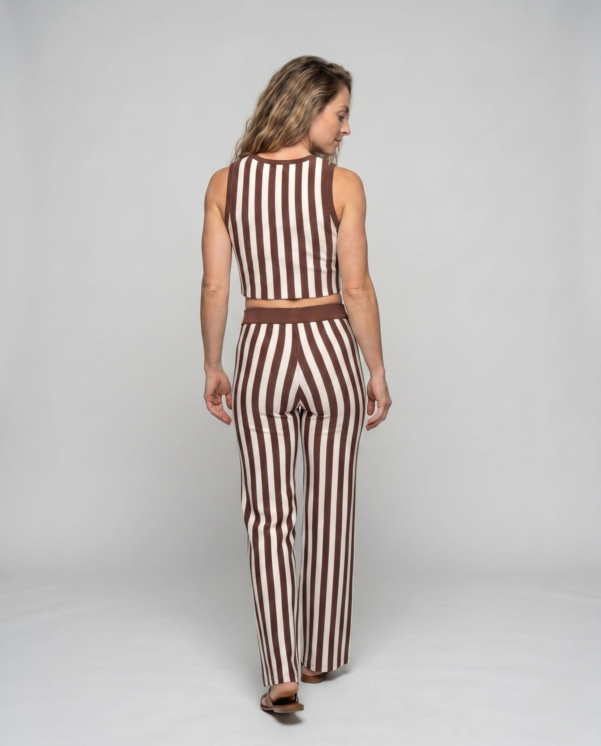 Women's Casual Two-Piece Set with Stripe Pattern - Back View