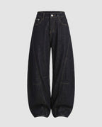 Women's High-Cut Extra Wide Jeans Pants with Striking Decorative Seams