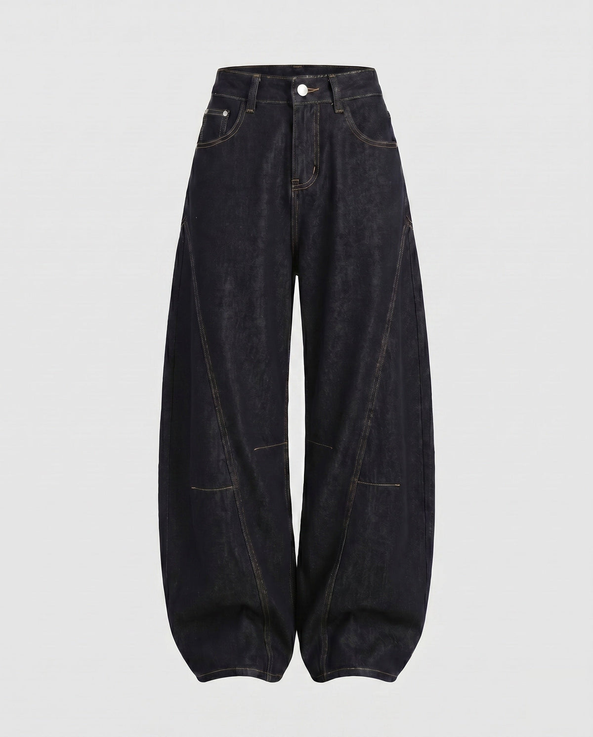 Women's High-Cut Extra Wide Jeans Pants with Striking Decorative Seams