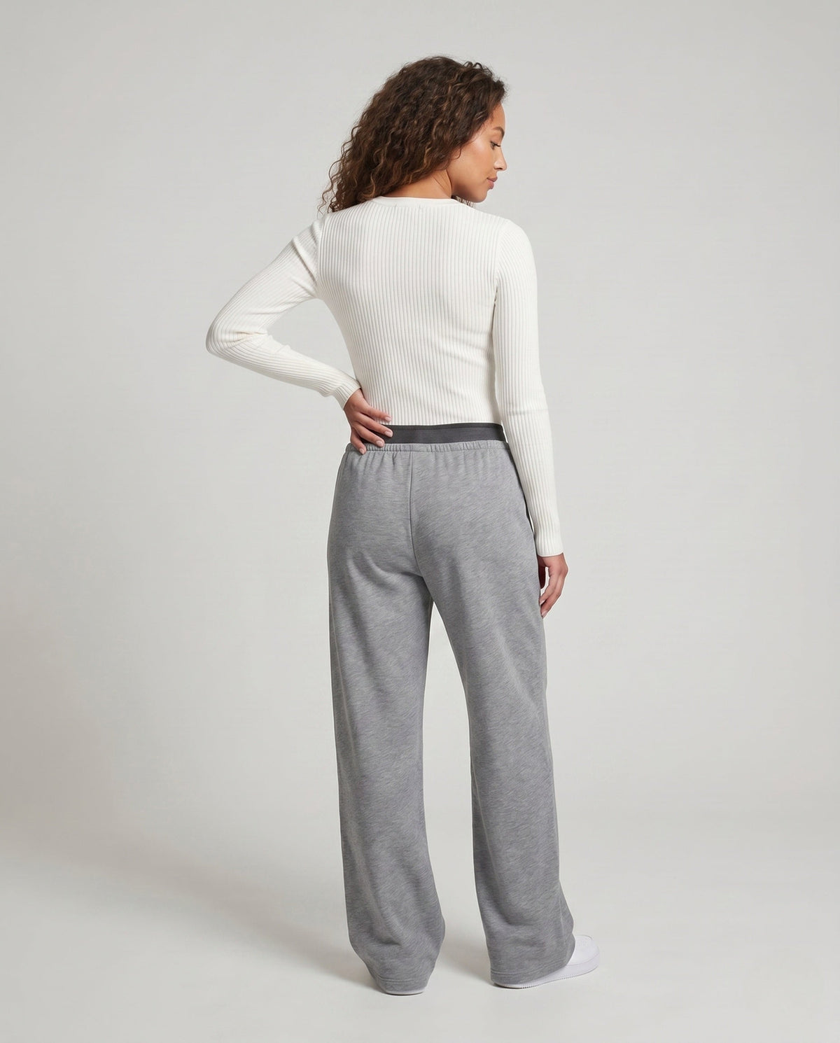 Women's High-Waisted Palazzo Lounge Pants made of Heavy Sweat Fabric - Back View