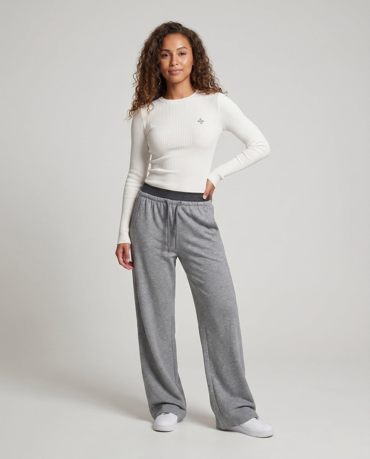 Women's High-Waisted Palazzo Lounge Pants made of Heavy Sweat Fabric - Front View