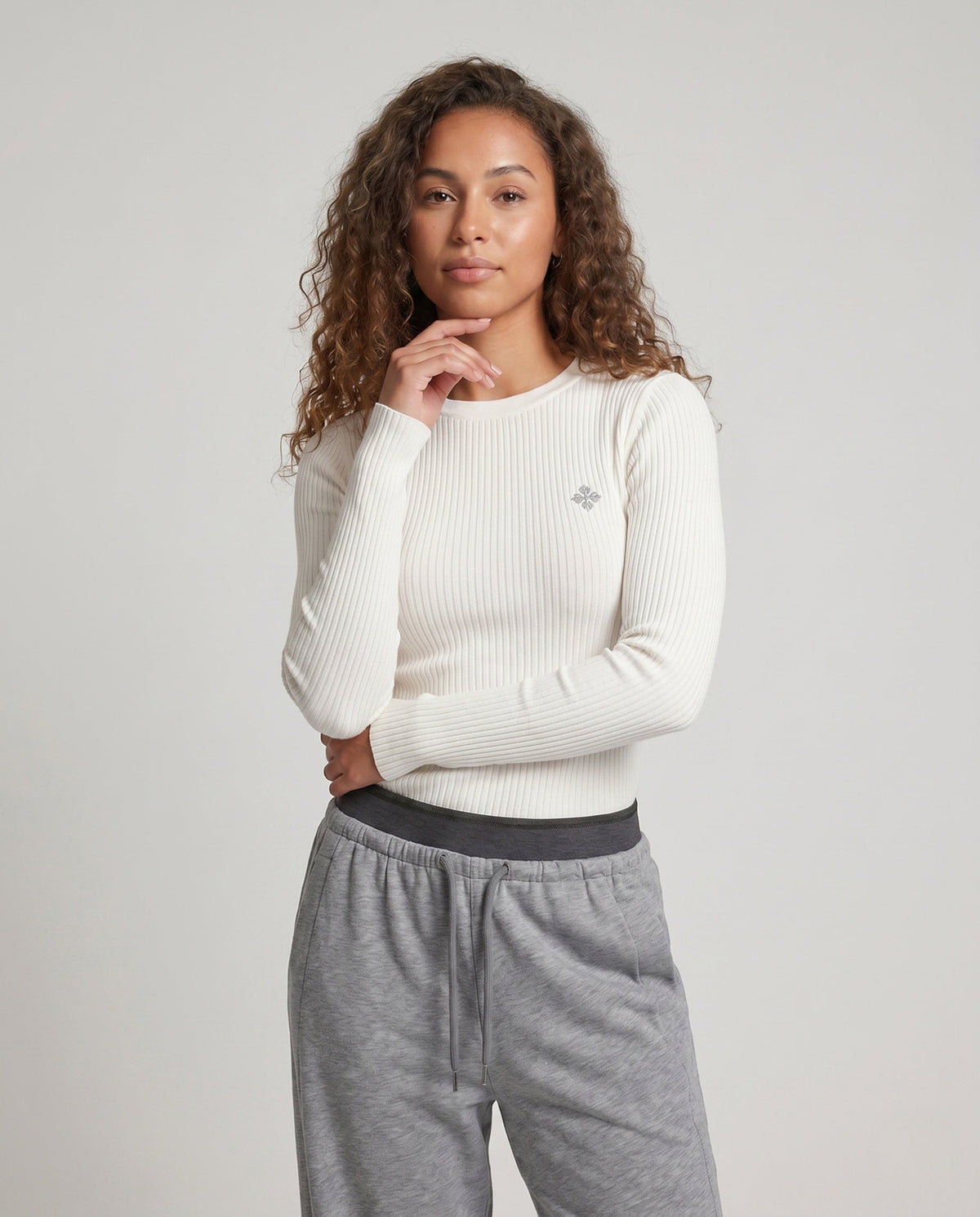 Women's High-Waisted Palazzo Lounge Pants made of Heavy Sweat Fabric - Upper Body View