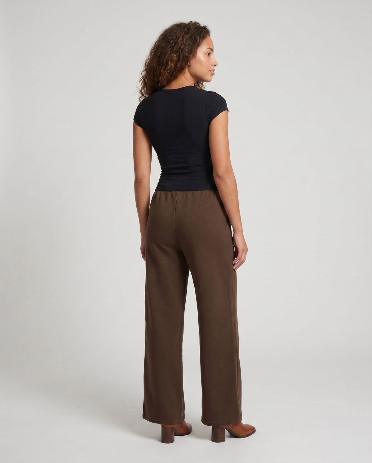 Women's High-Waisted Wide Jogging Pants with Drawstring Front Seam - Back View