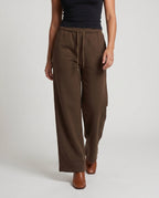 Women's High-Waisted Wide Jogging Pants with Drawstring Front Seam - Lower Body View