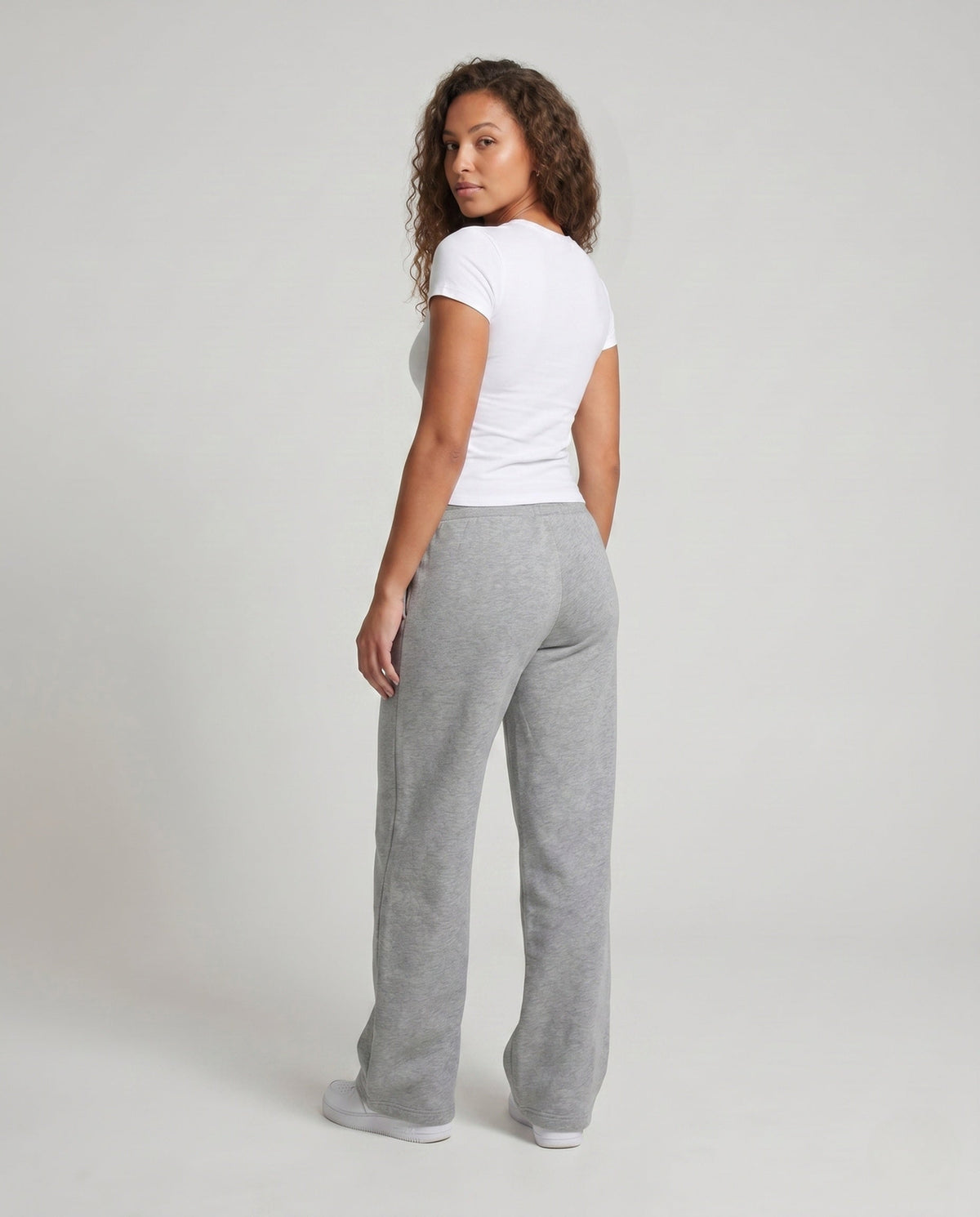Women's High-Cut Wide Relax Sweatpants with Ribbed Waistband - Back View