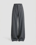 Women's High-Waisted Suit Pants with Wide Legs, Crease, Piped Pockets