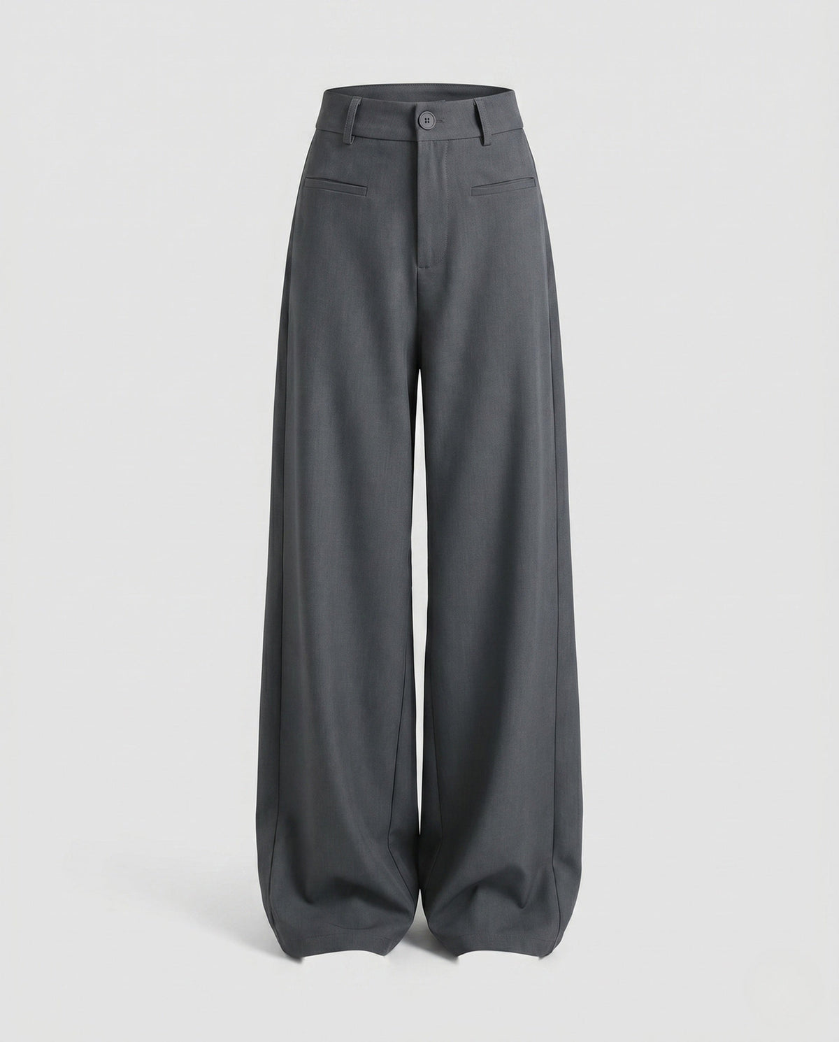 Women's High-Waisted Suit Pants with Wide Legs, Crease, Piped Pockets