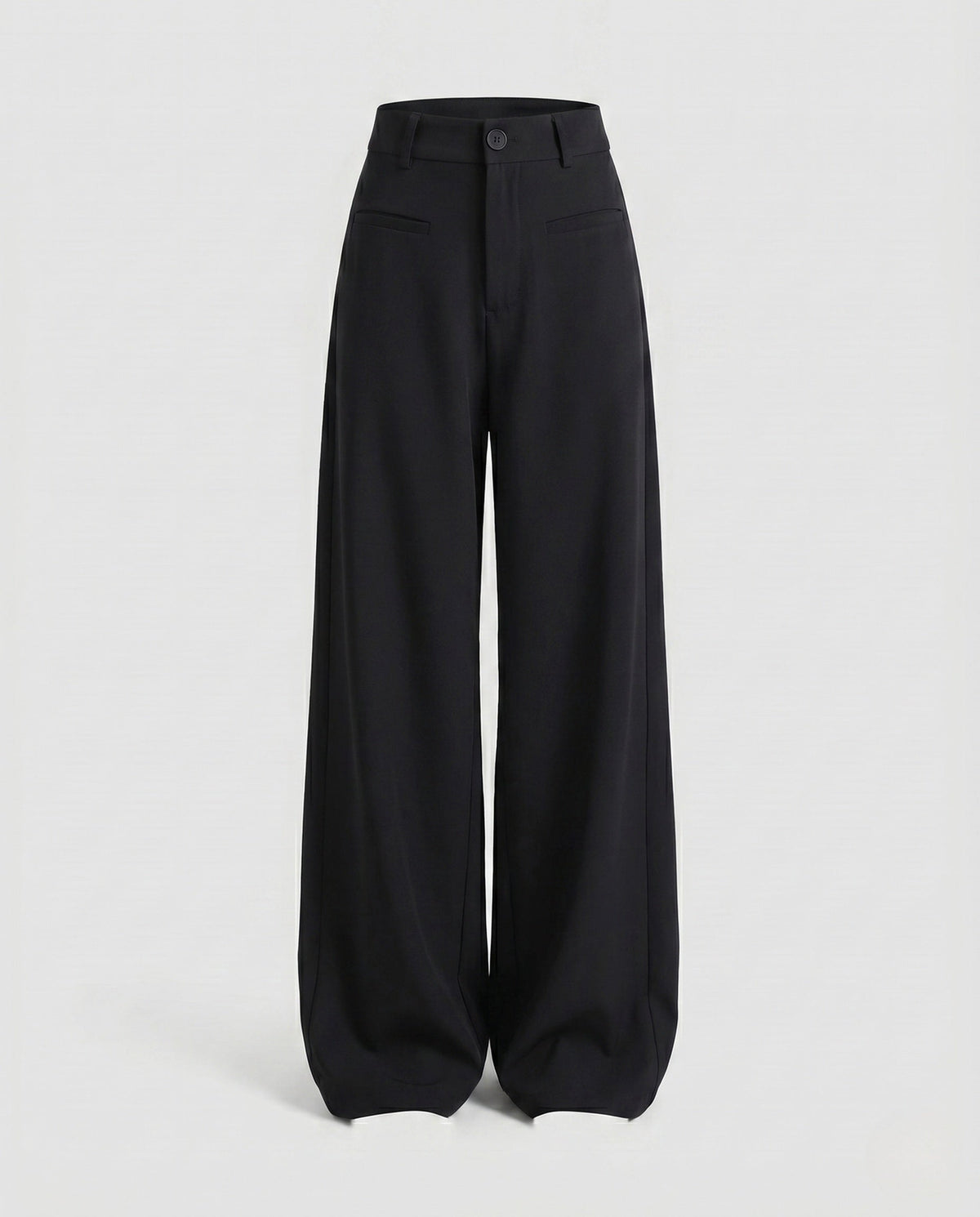 Women's High-Waisted Suit Pants with Wide Legs, Crease, Piped Pockets
