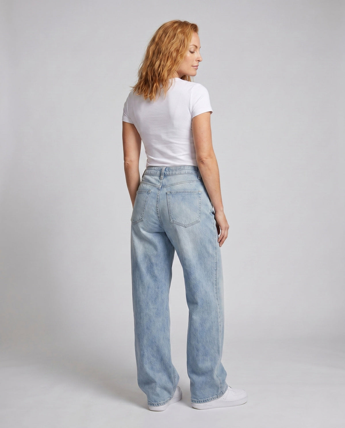 Women's High-Waisted Extra-Wide Denim Palazzo Pants - Back View
