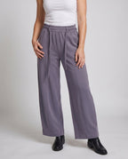 Women's High-Waisted Lounge Pants in Balloon Cut with Drawstring - Lower Body View