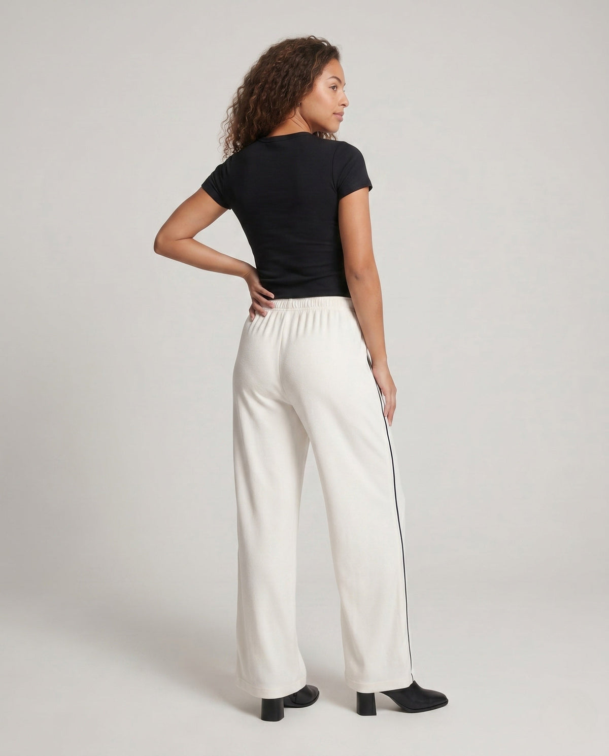 Women's Wide Flowing Pants with Contrasting Side Piping - Back View