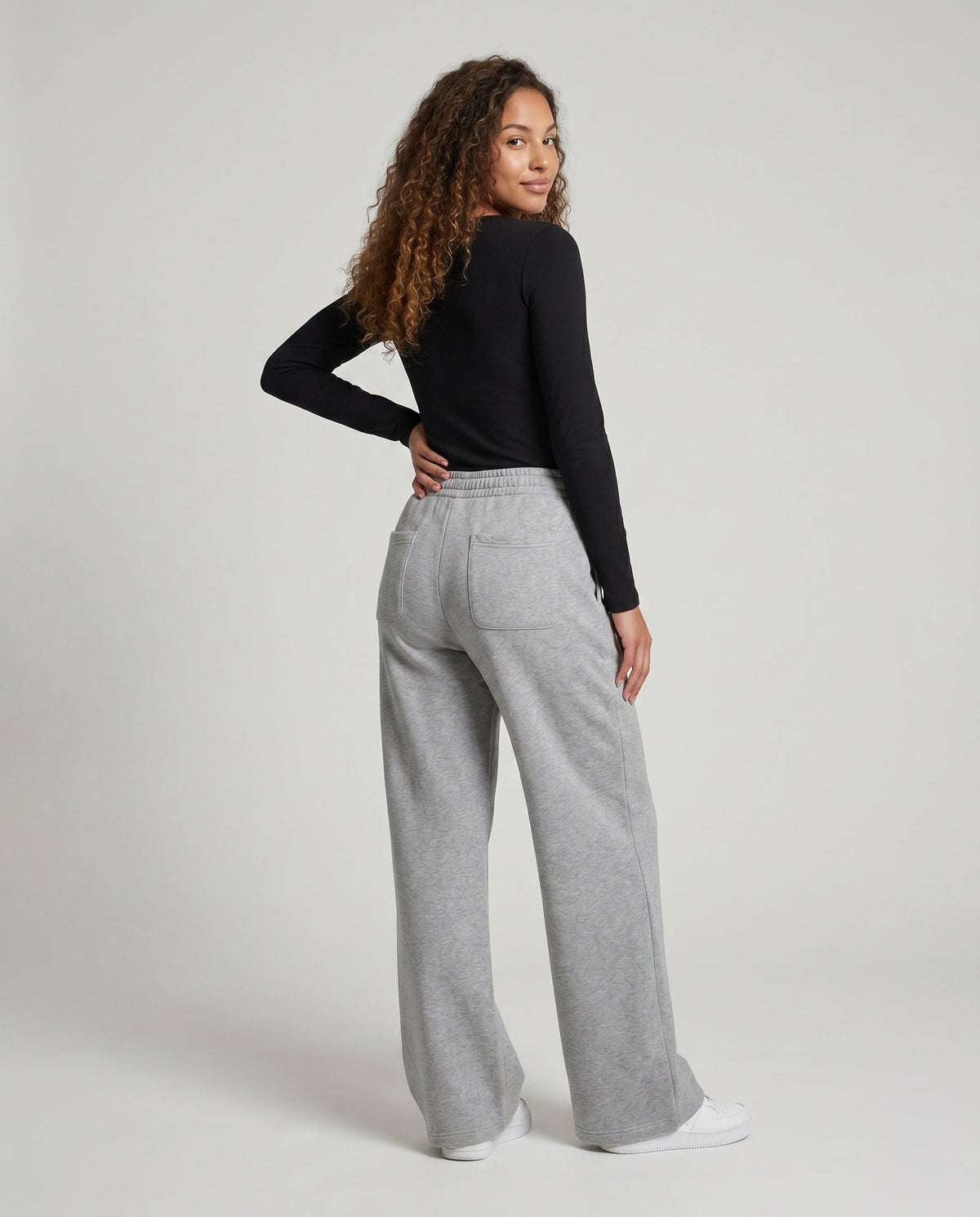 Women's Wide Jogging Pants made of Brushed Sweat Fabric - Back View
