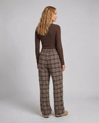 Women's Wide Checked Lounge Pants with Elastic Waistband, Drawstring - Back View
