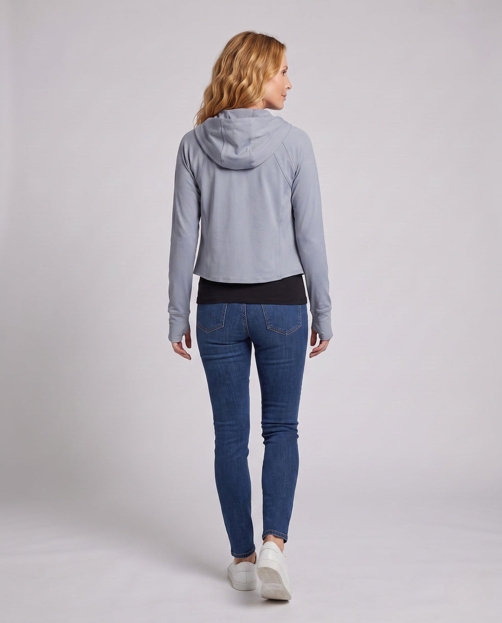 Women's Sporty Hoodie Jacket with Long Sleeves and Relaxed Fit - Back View